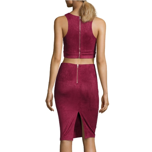 1 LEFT! Burgundy Suede Two Piece Skirt Set - Picture 2 of 7